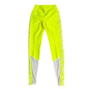 Alo Yoga Neon Yellow Mesh Panel High Waist Leggings XS Reflective Activewear
